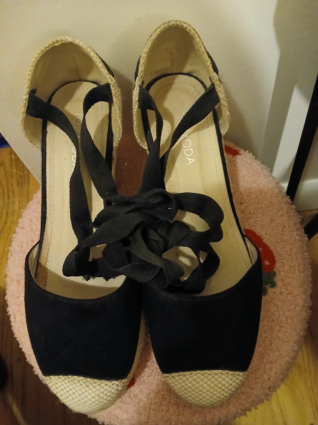 Black Espadrille Wedge Sandals with Ribbon Ties🥕 - photo 2