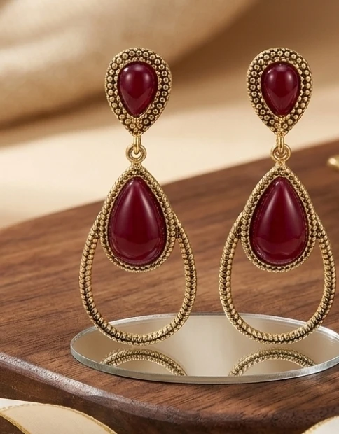 Elegant Red and Gold Statement Earrings - photo 3