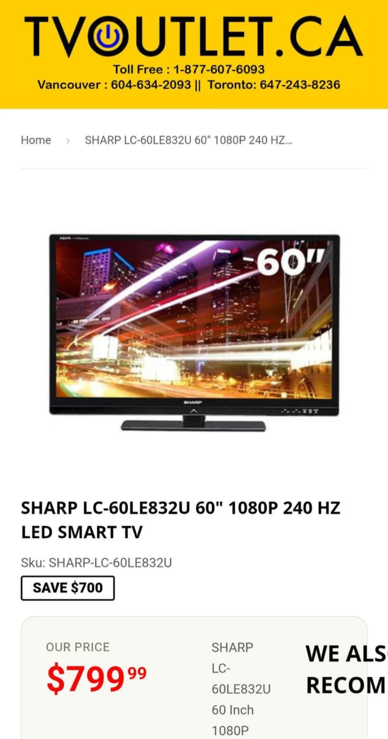 Sharp AQUOS LC-60LE832U is a 60-inch 1080p 240Hz LED Smart TV - photo 4