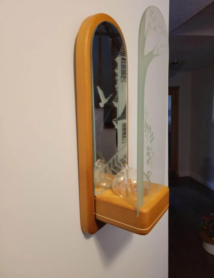 Etched Glass & Wood Sconce with Mirror - photo 2