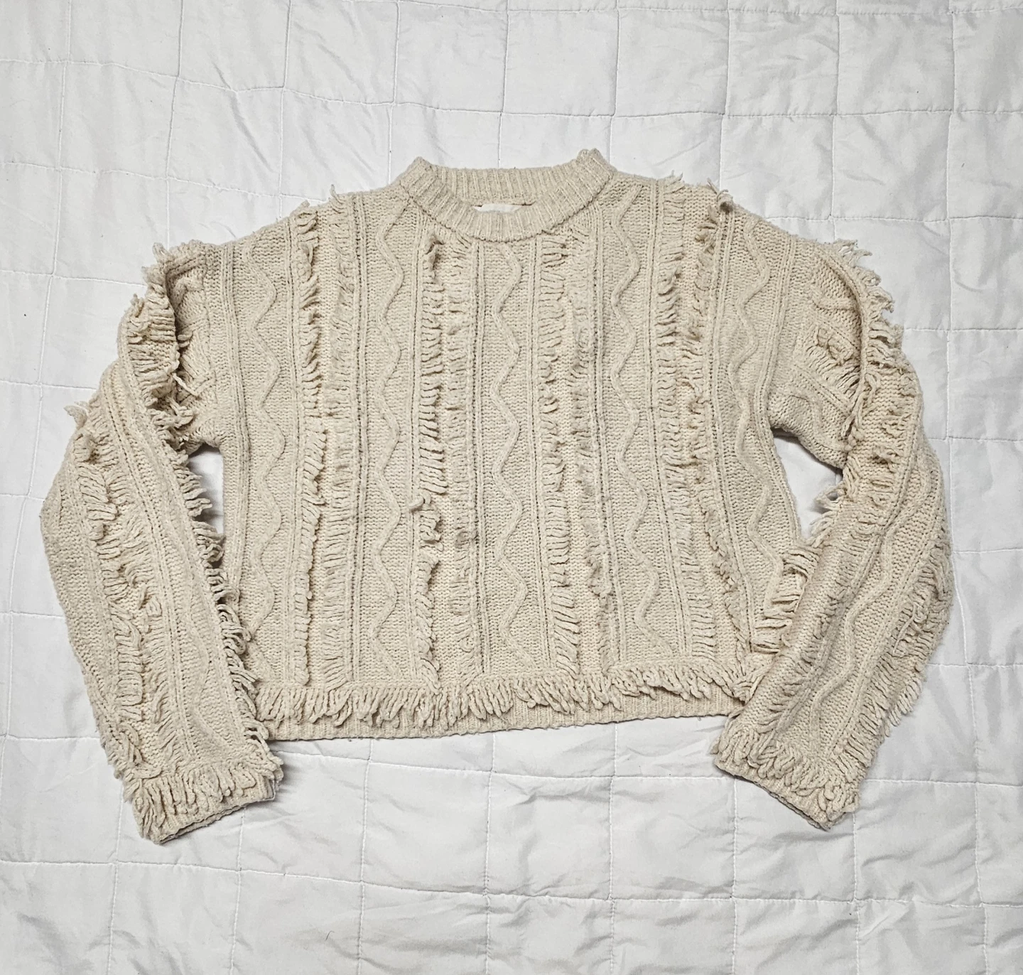 Zara Cream Cable Knit Fringe Sweater Size 13-14 / 164