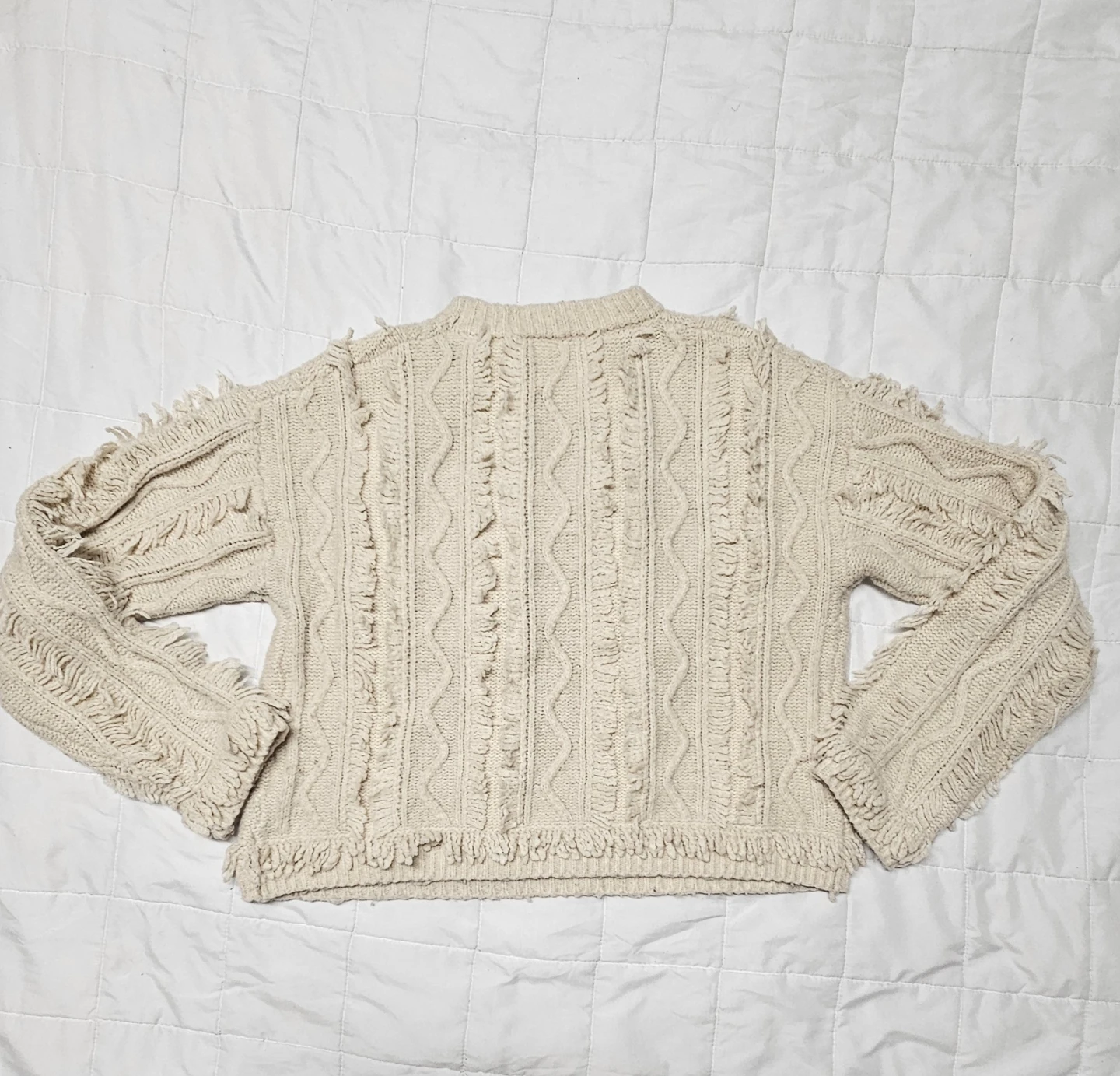 Zara Cream Cable Knit Fringe Sweater Size 13-14 / 164 - photo 2
