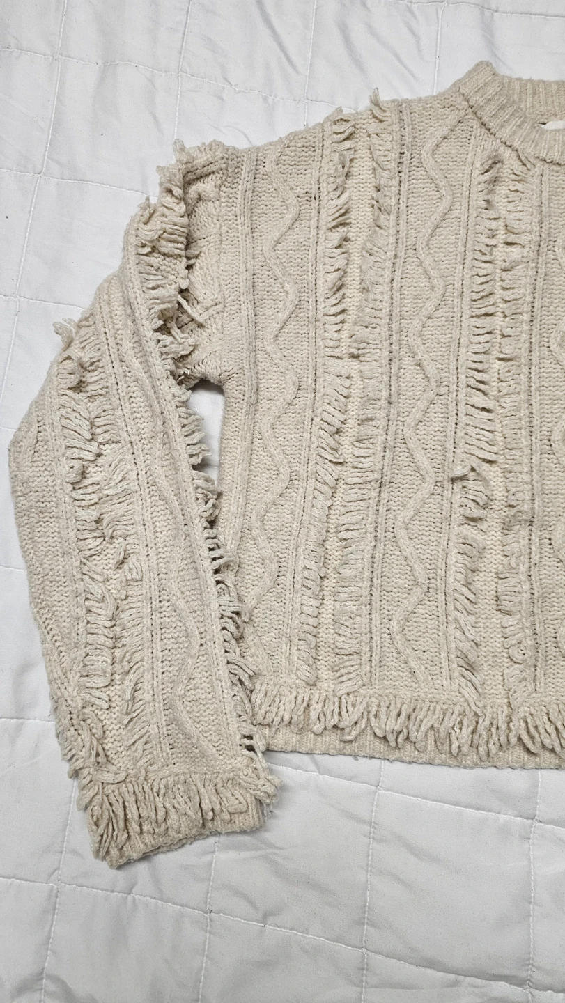 Zara Cream Cable Knit Fringe Sweater Size 13-14 / 164 - photo 3