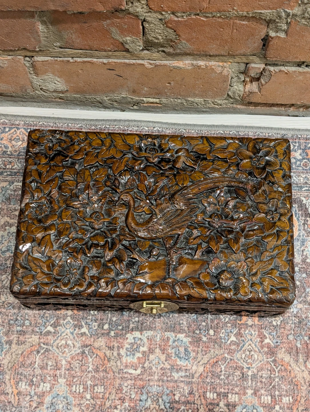Vintage 1960's Chinese camphor hand carved jewelry trinket box - photo 3