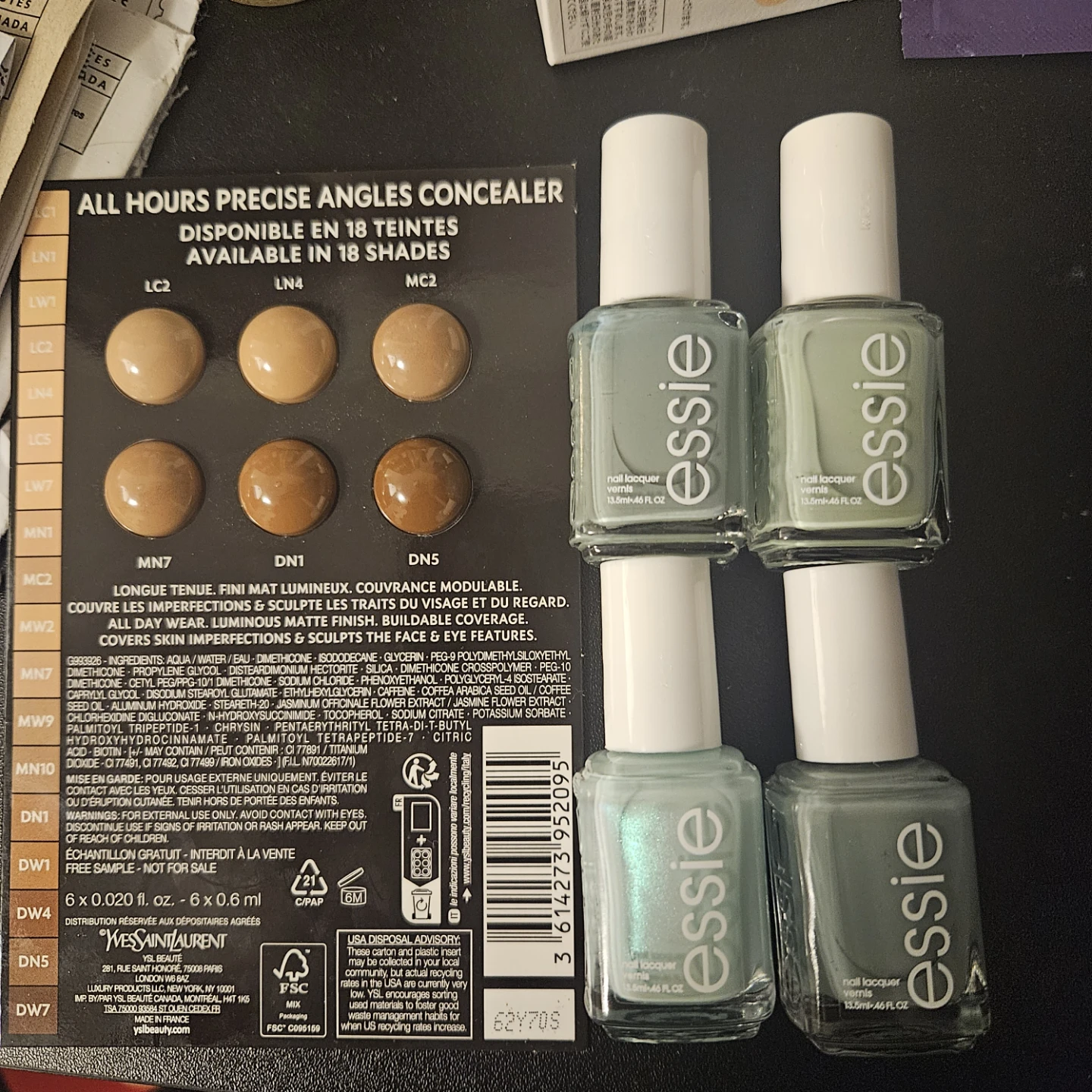 YSL All Hours Precise Angles Concealer Sample and nail polish