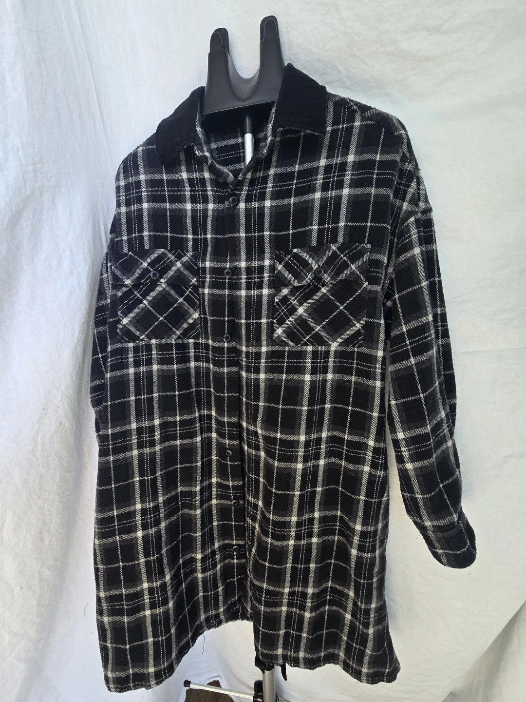 Knee length, Plaid Flannel Shirt Jacket (Shacket)