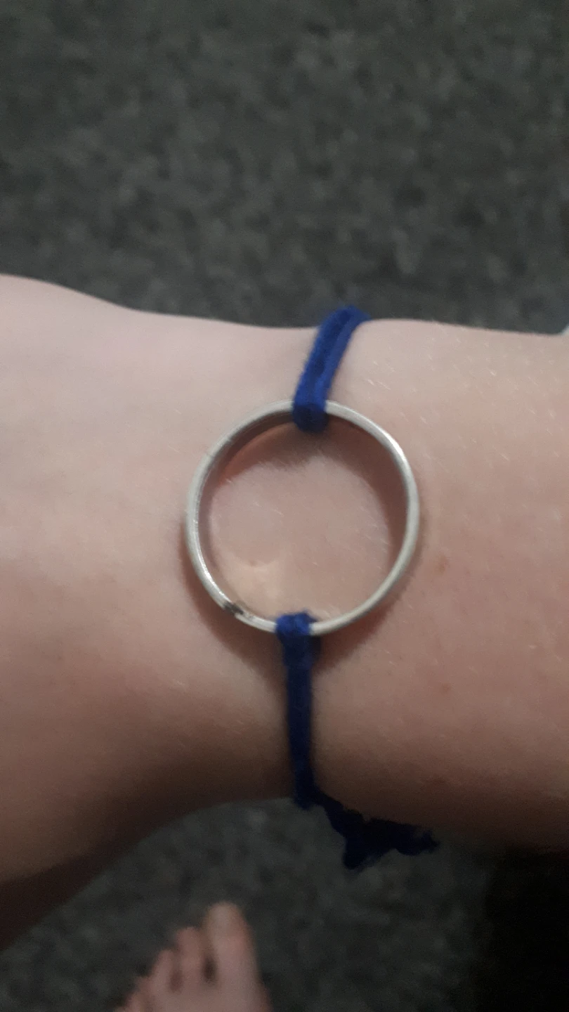 Handmade Blue Cord and Silver Tone Ring Bracelet