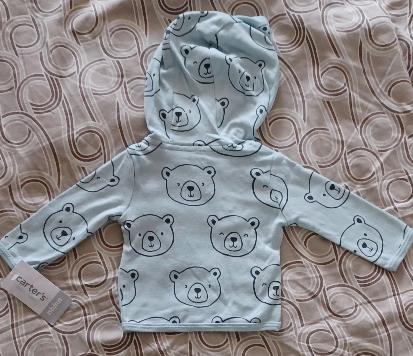 Carter's Baby Hoodie Light Blue Teddy Bear Print NB/NN