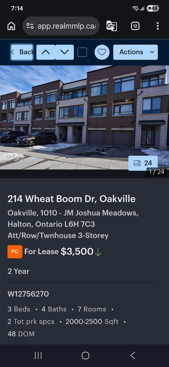3-Storey Townhouse for Lease - 214 Wheat Boom Dr, Oakville