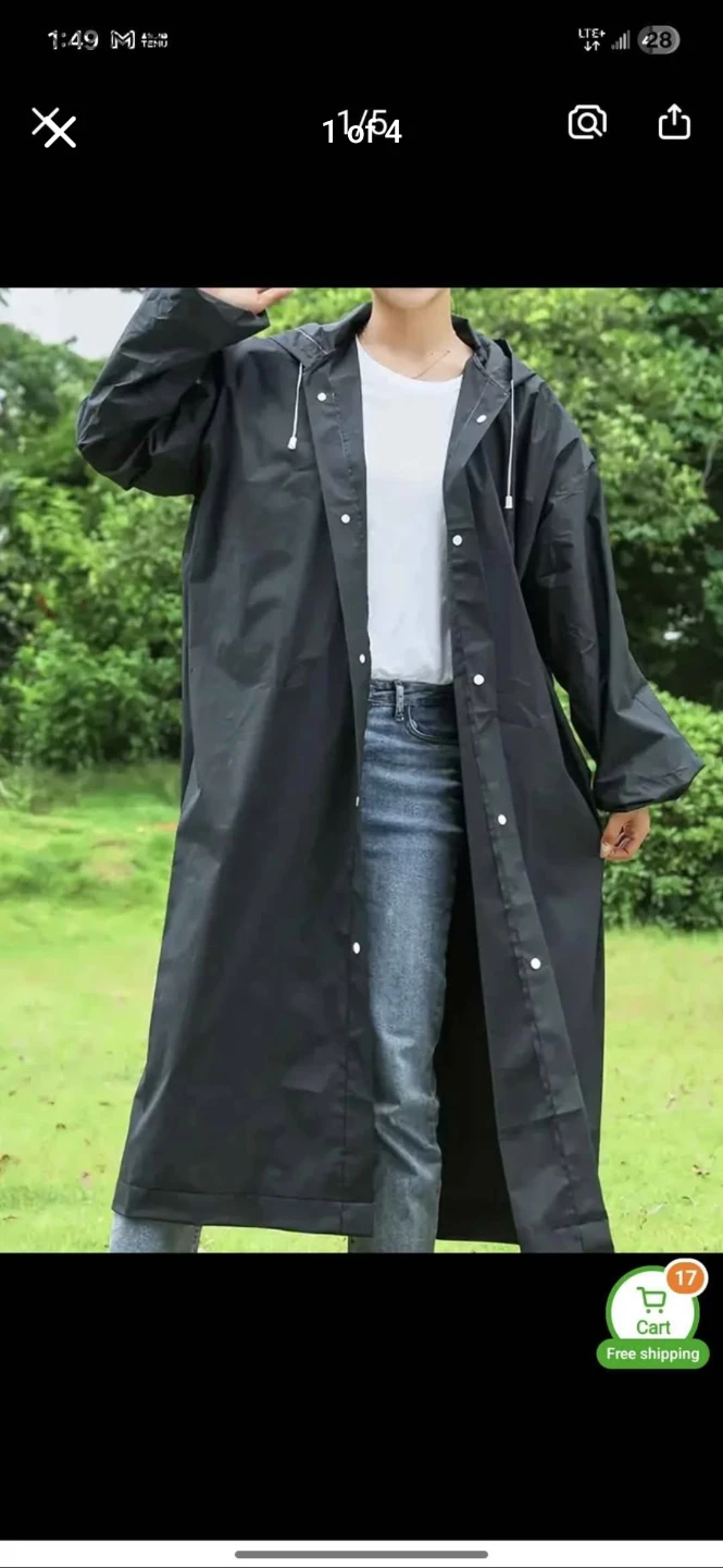 Adult's Long Hooded Raincoat - Grey