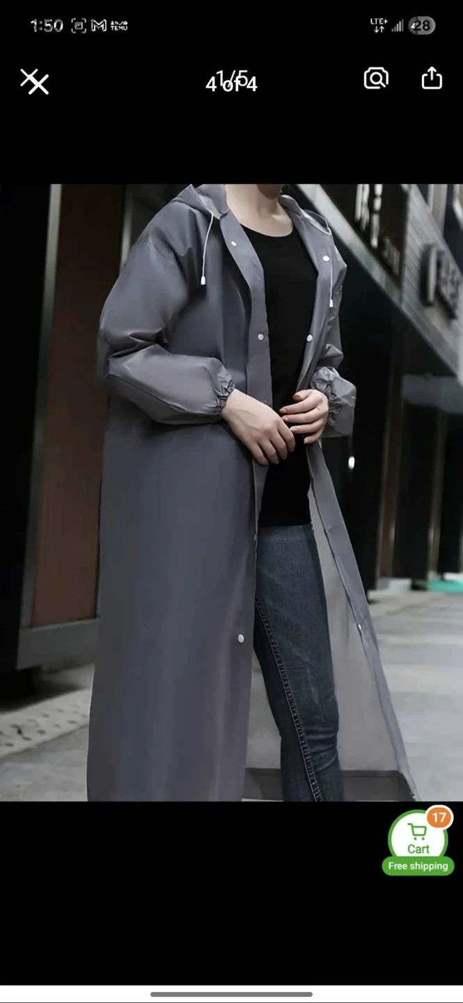 Adult's Long Hooded Raincoat - Grey - photo 3