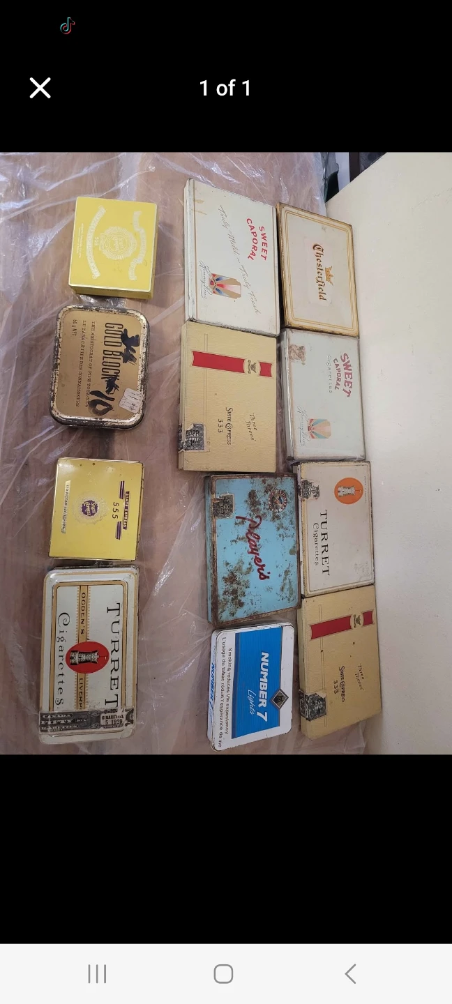 12 Vintage Cigarette Tins GOLD BLOCK TURRET CAPORAL CHESTERFIELD