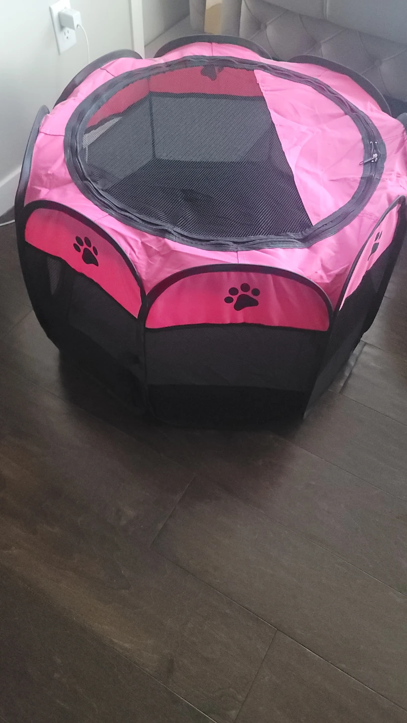 Foldable Pink Pet Playpen with Paw Prints (new never used) - photo 2
