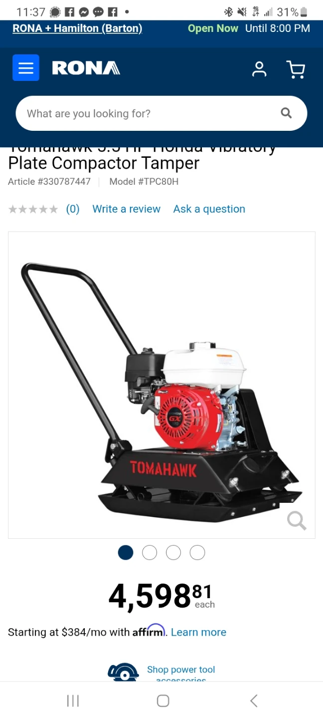 Tomahawk 5.5 HP Vibratory Plate Compactor Tamper