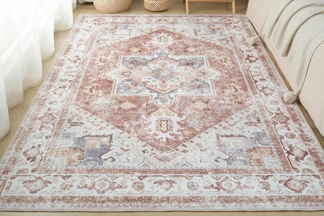 Area Rug 9x6 Floral Print (Red and orange) 🌱 - photo 3