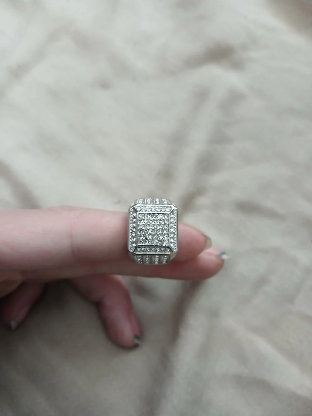 925 Silver And 5A Cubic Zirconia Square Pave Statement Ring