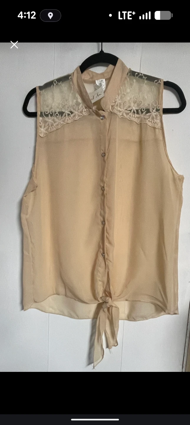 JKY Beige Lace Detail Sleeveless Tie-Front Blouse