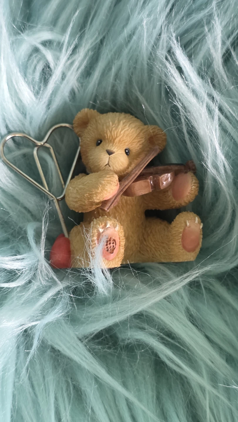 Cherished Teddy Bear Figurine with Heart with clip for note