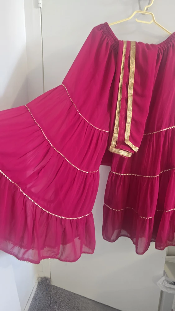 Pink Tiered Dress with Gold Trim and Embellishments - photo 4