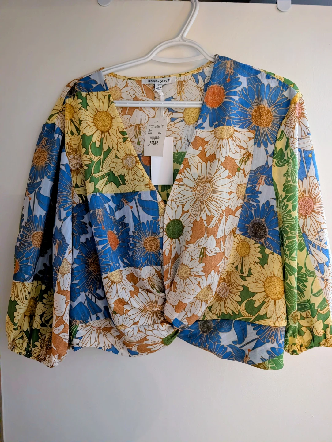 Rose + Olive Floral Twist Front Blouse - Size L