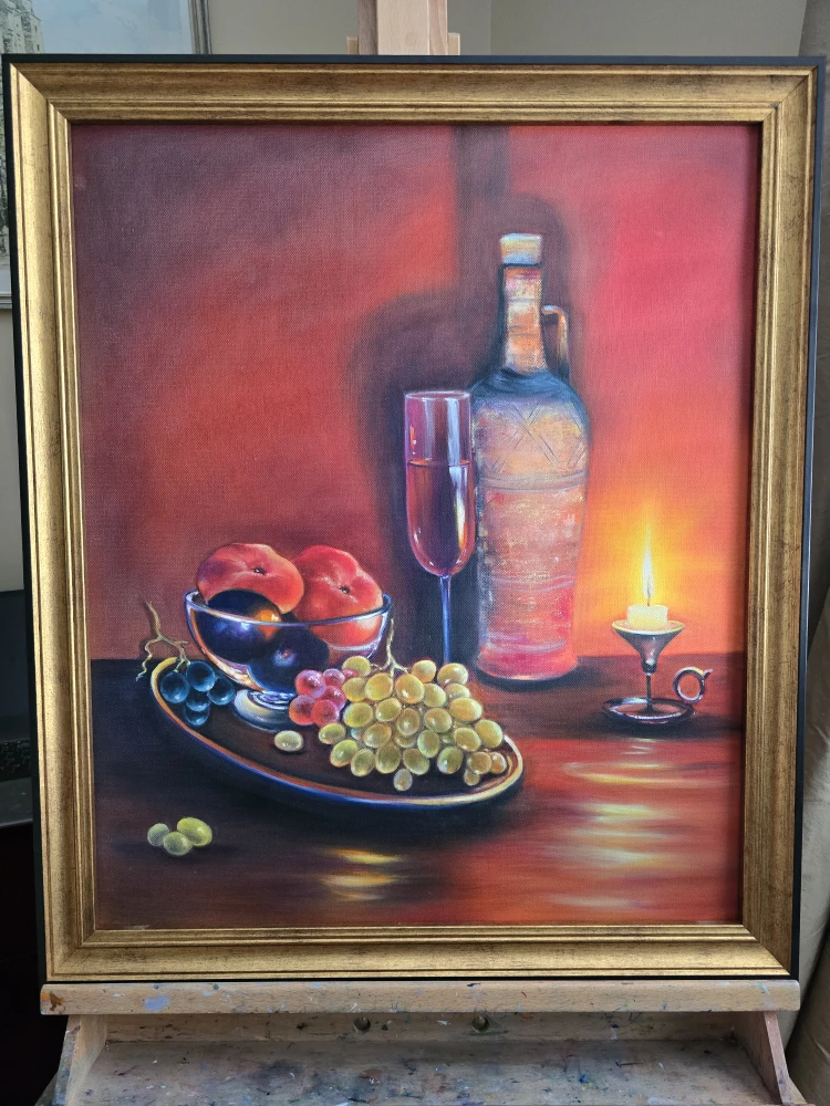 Oil Painting Still Life with Fruit and Candle
