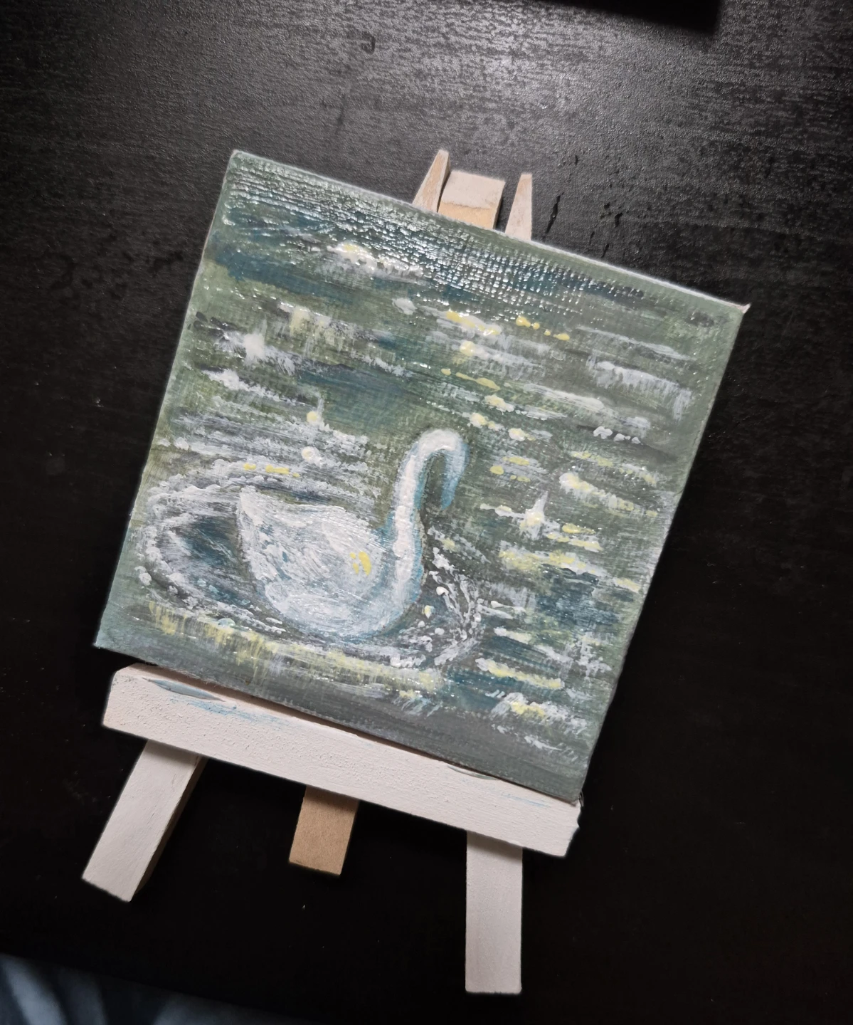 Swan painting on mini canvas