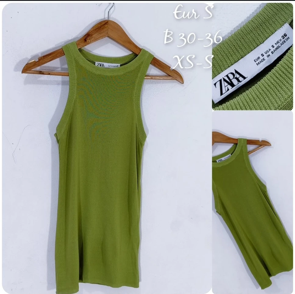 ZARA Ribbed Tank Top - Olive Green