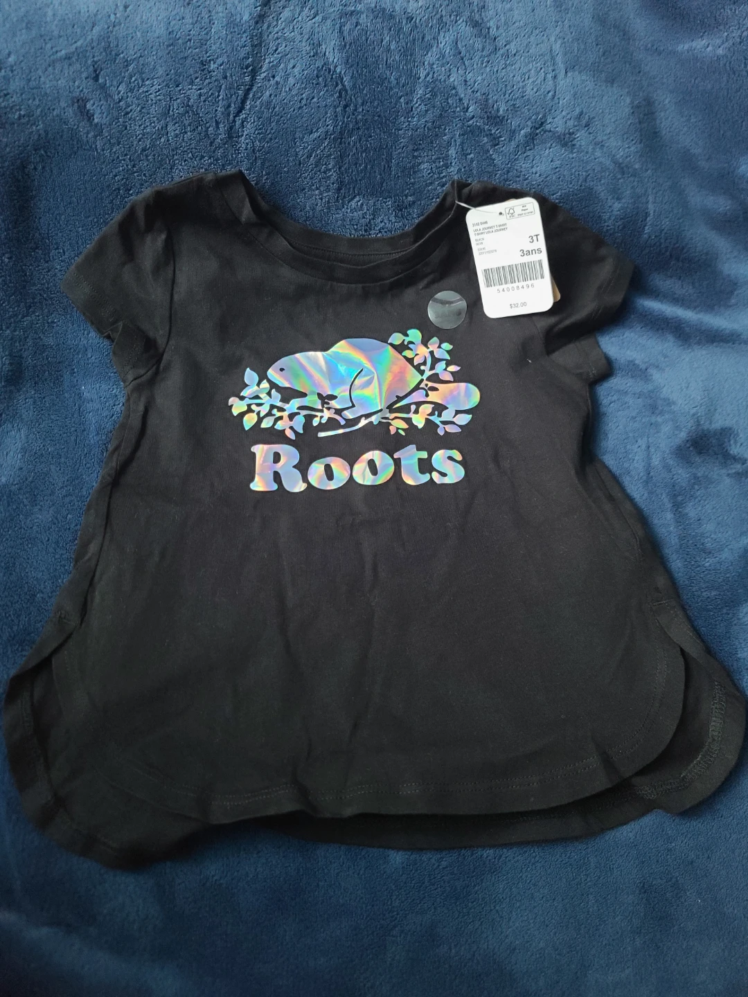 Roots Black Organic Cotton T-Shirt Size 3T