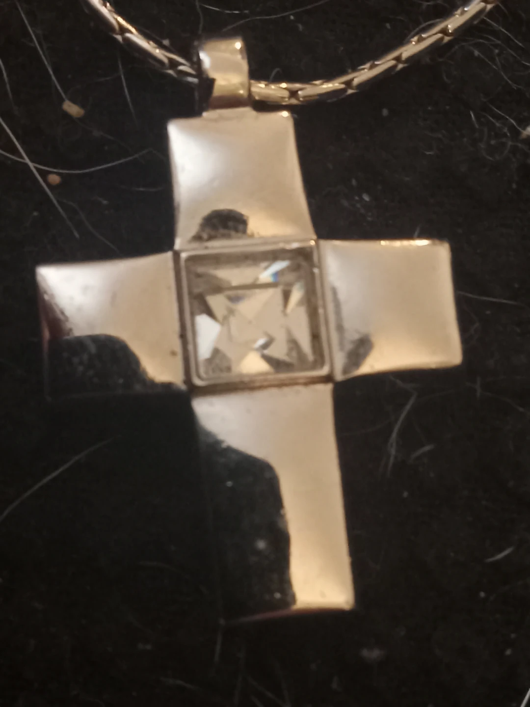 Silver Tone Cross Pendant Necklace with Clear Gemstone - photo 2