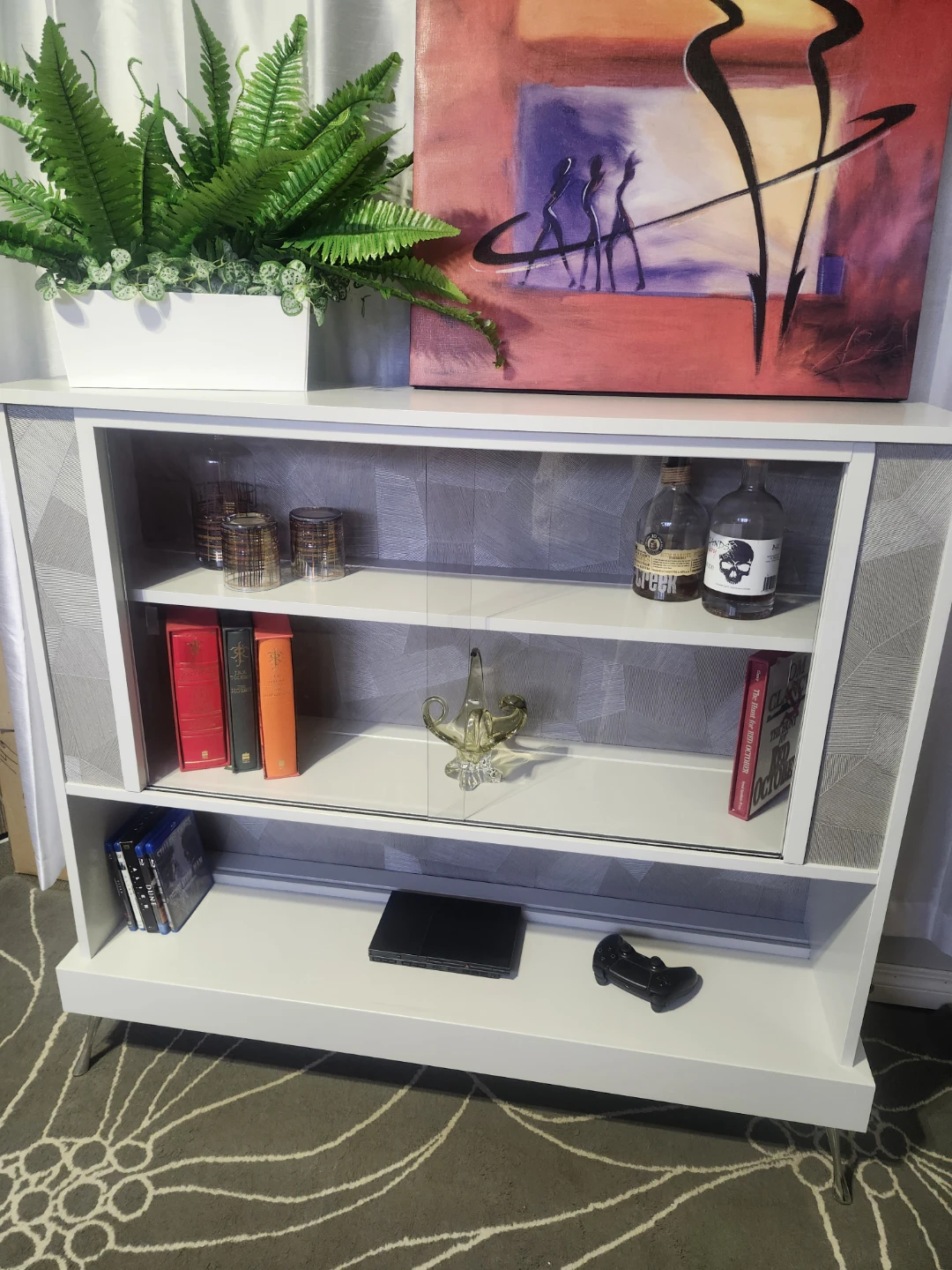 Light Grey Display Cabinet with Sliding Glass Doors - photo 4