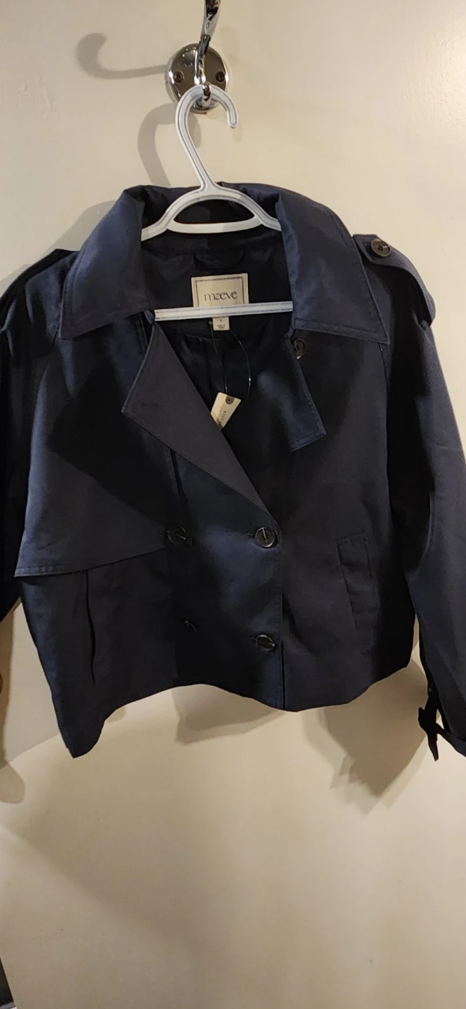 Maeve Navy Cropped Double-Breasted Trench Coat Size S