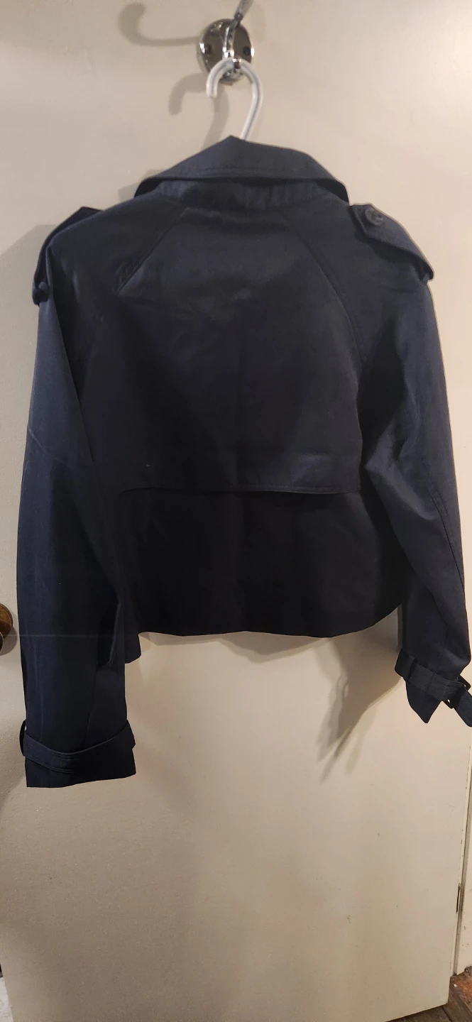 Maeve Navy Cropped Double-Breasted Trench Coat Size S - photo 4