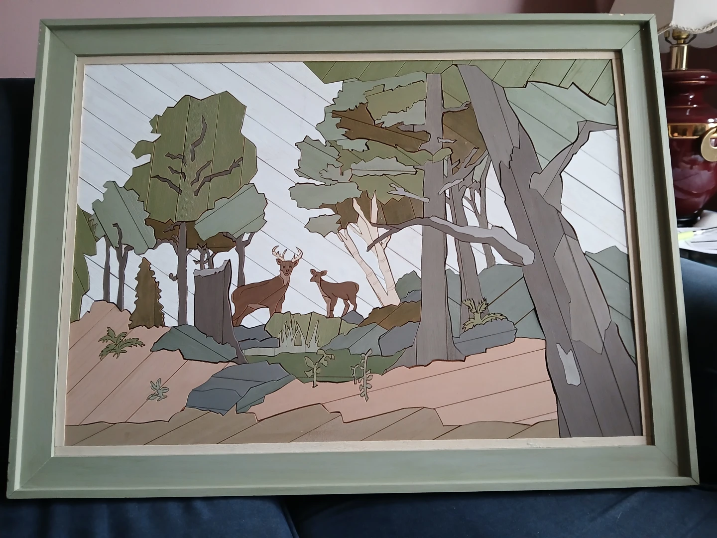 Framed Wildlife Nature Scene Buck and Doe in the trees. - photo 4