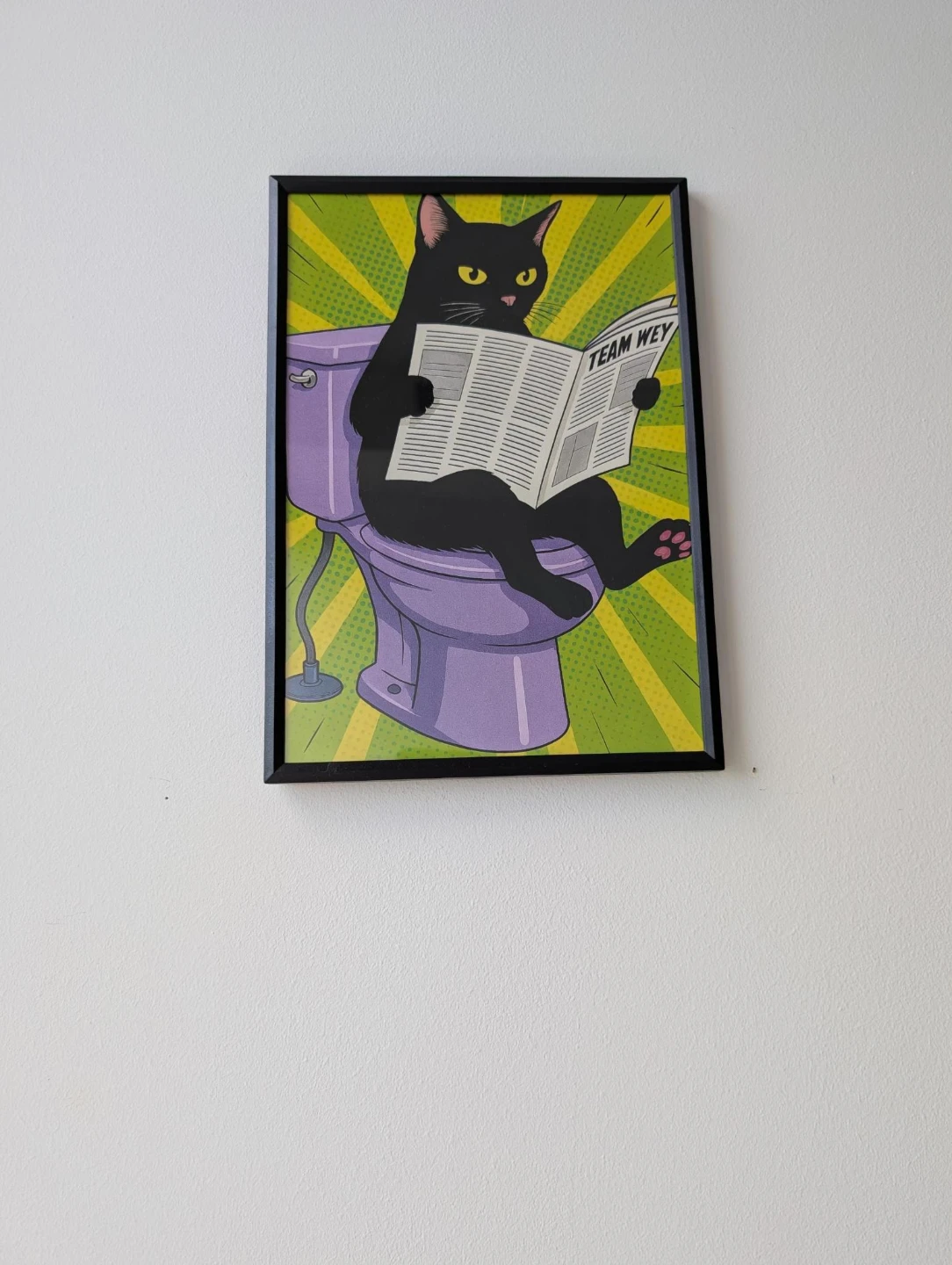 Framed Art Print - Black Cat on Toilet Reading Newspaper - photo 2