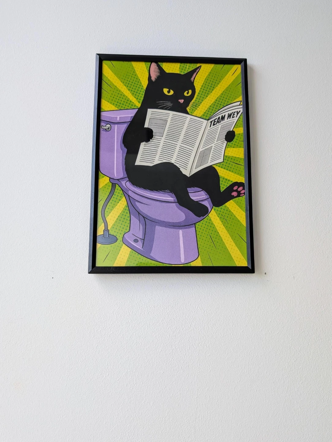 Framed Art Print - Black Cat on Toilet Reading Newspaper - photo 3