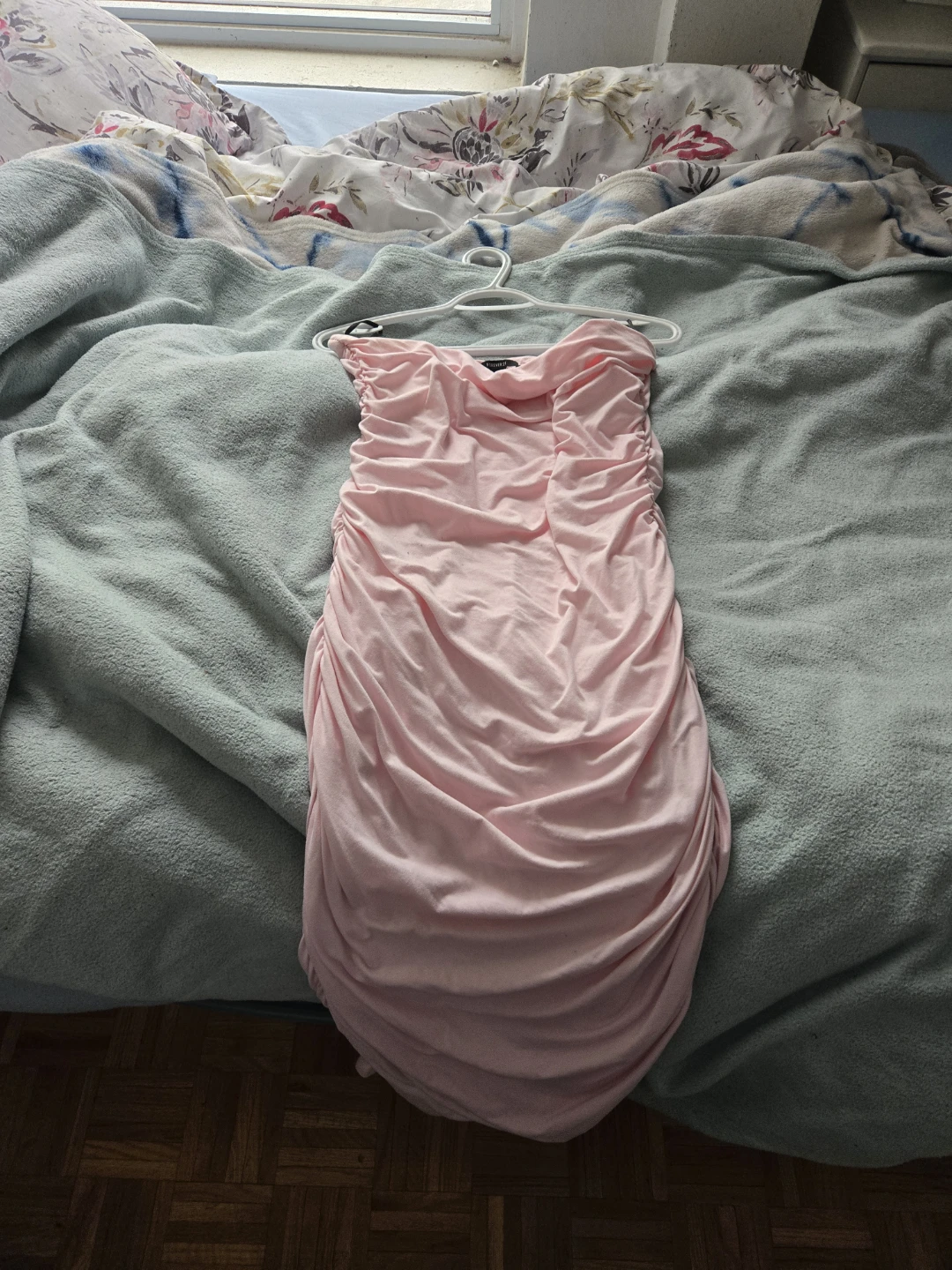 Pink Strapless Ruched Bodycon Dress