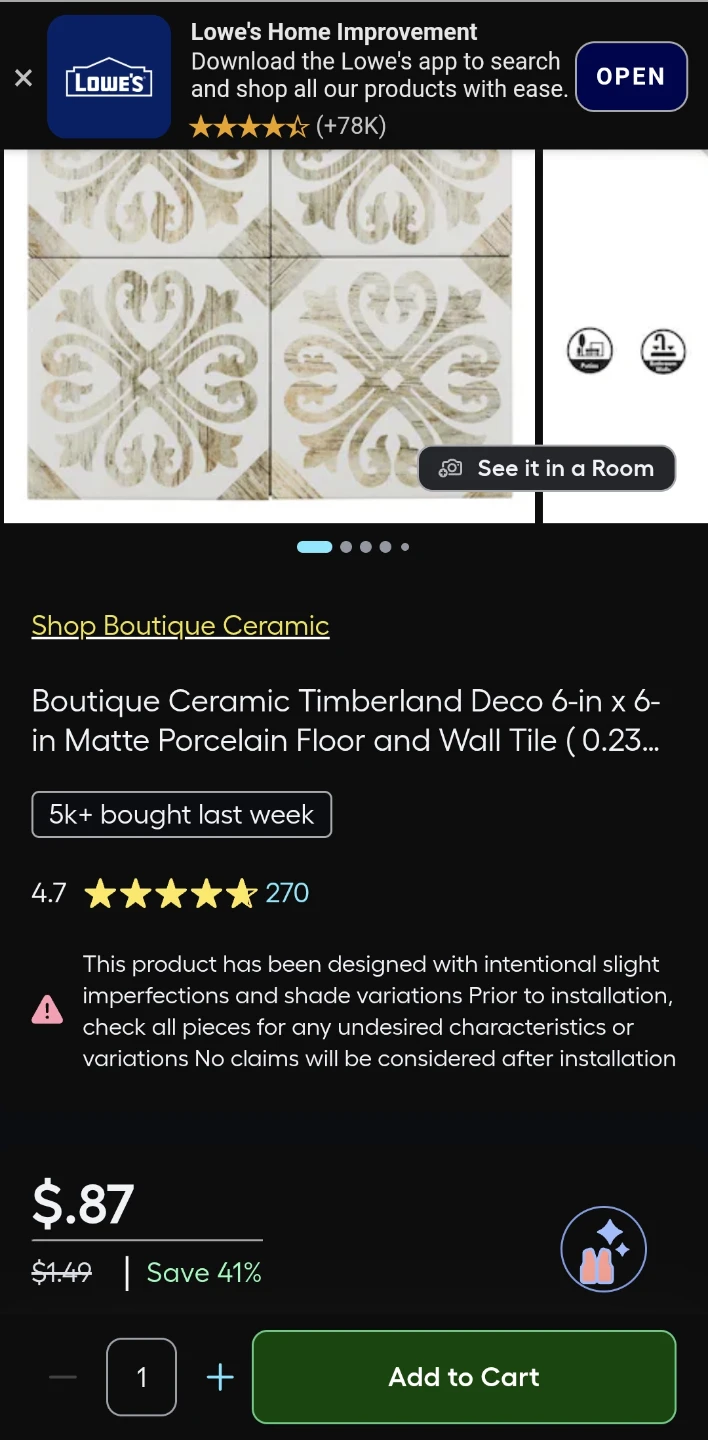 Boutique Ceramic Timberland Deco 6"x6" Floor and Wall Tile