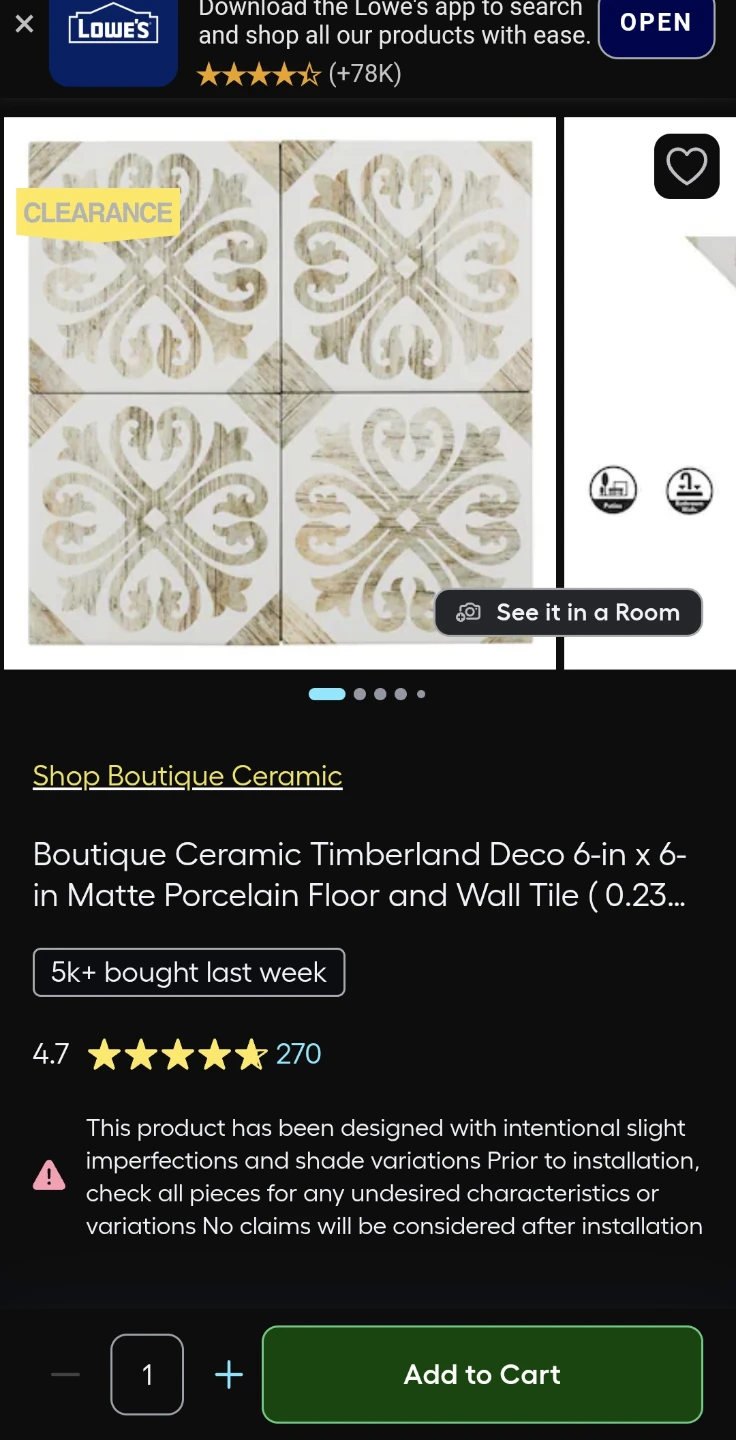 Boutique Ceramic Timberland Deco 6"x6" Floor and Wall Tile - photo 3
