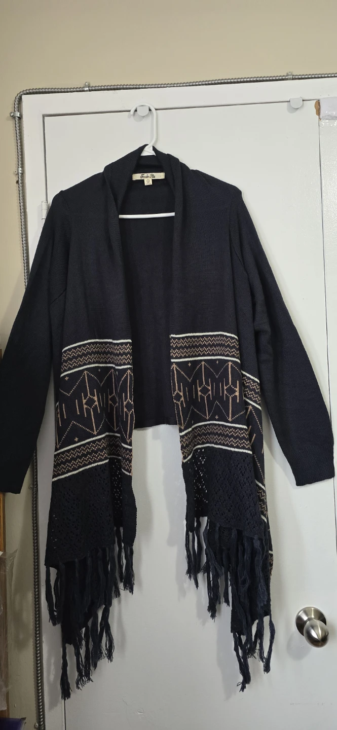 Jessie Blu Black Cardigan with Fringe - Size 2X