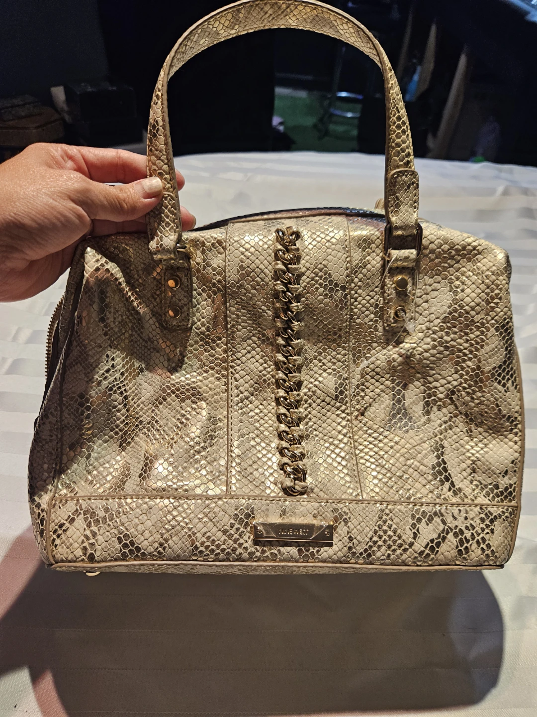 Nine West Snakeskin Embossed Handbag with Chain Detail
