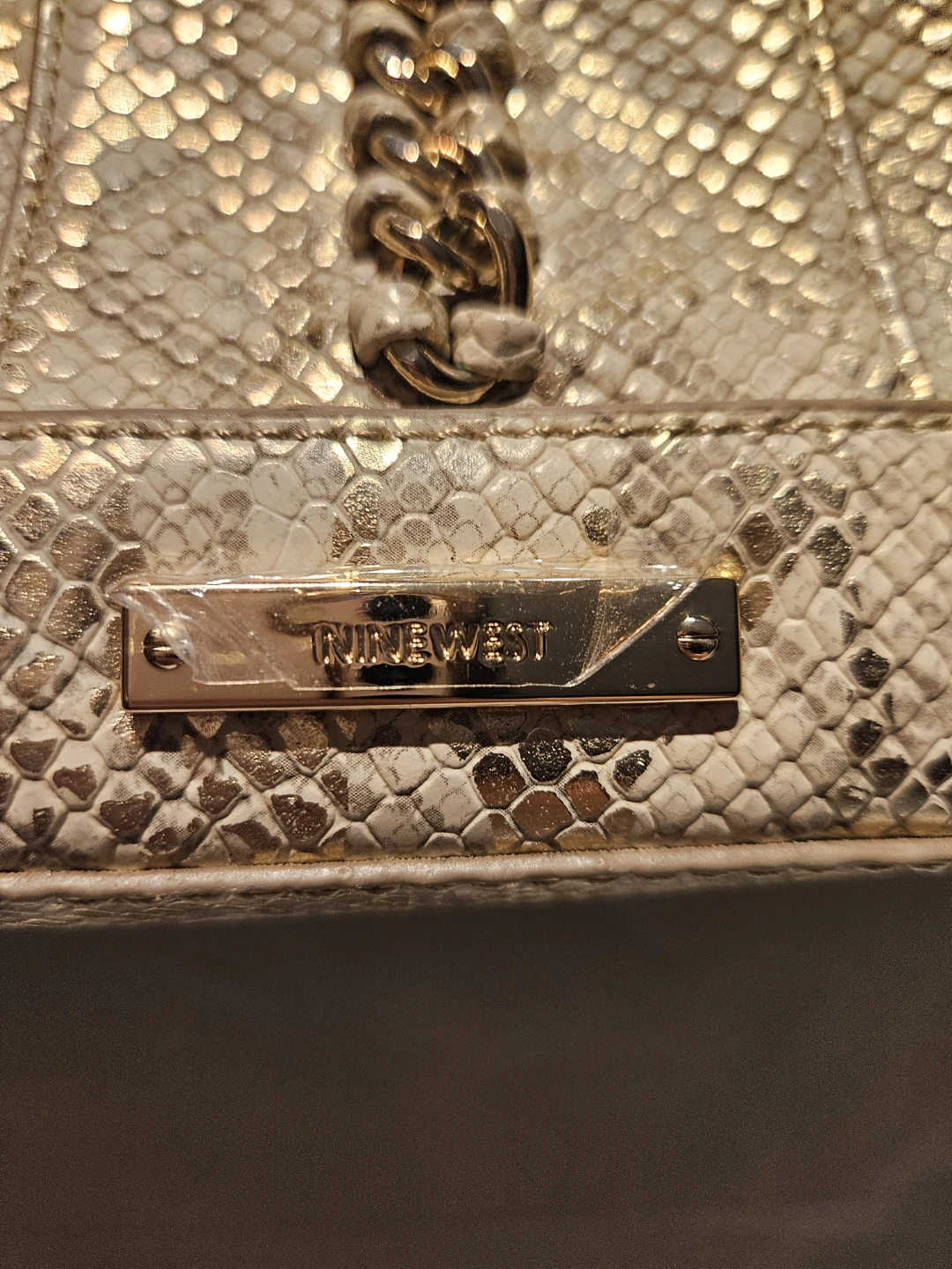 Nine West Snakeskin Embossed Handbag with Chain Detail - photo 2