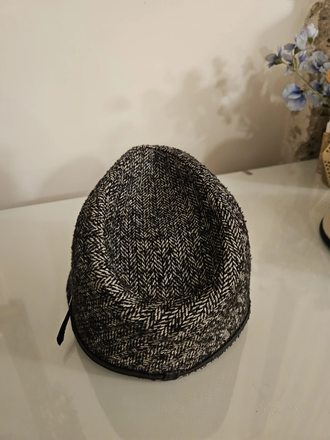 Tweed Bucket Hat with Faux Leather Band
