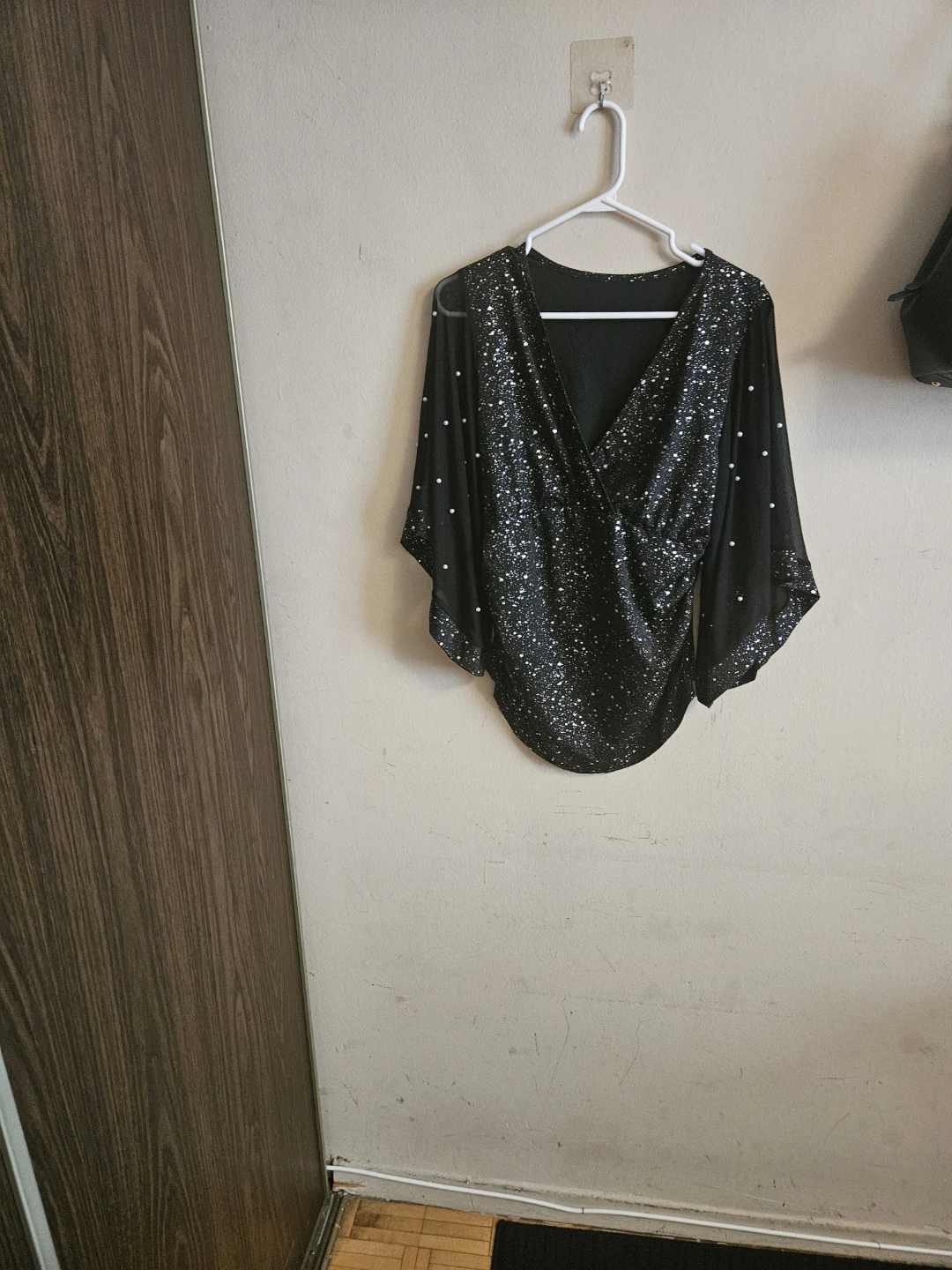 Black Sequin Wrap Top