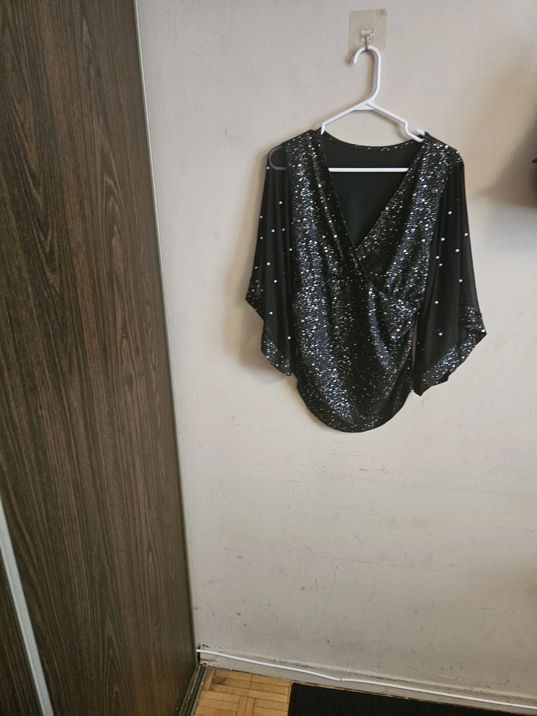 Black Sequin Wrap Top - photo 2