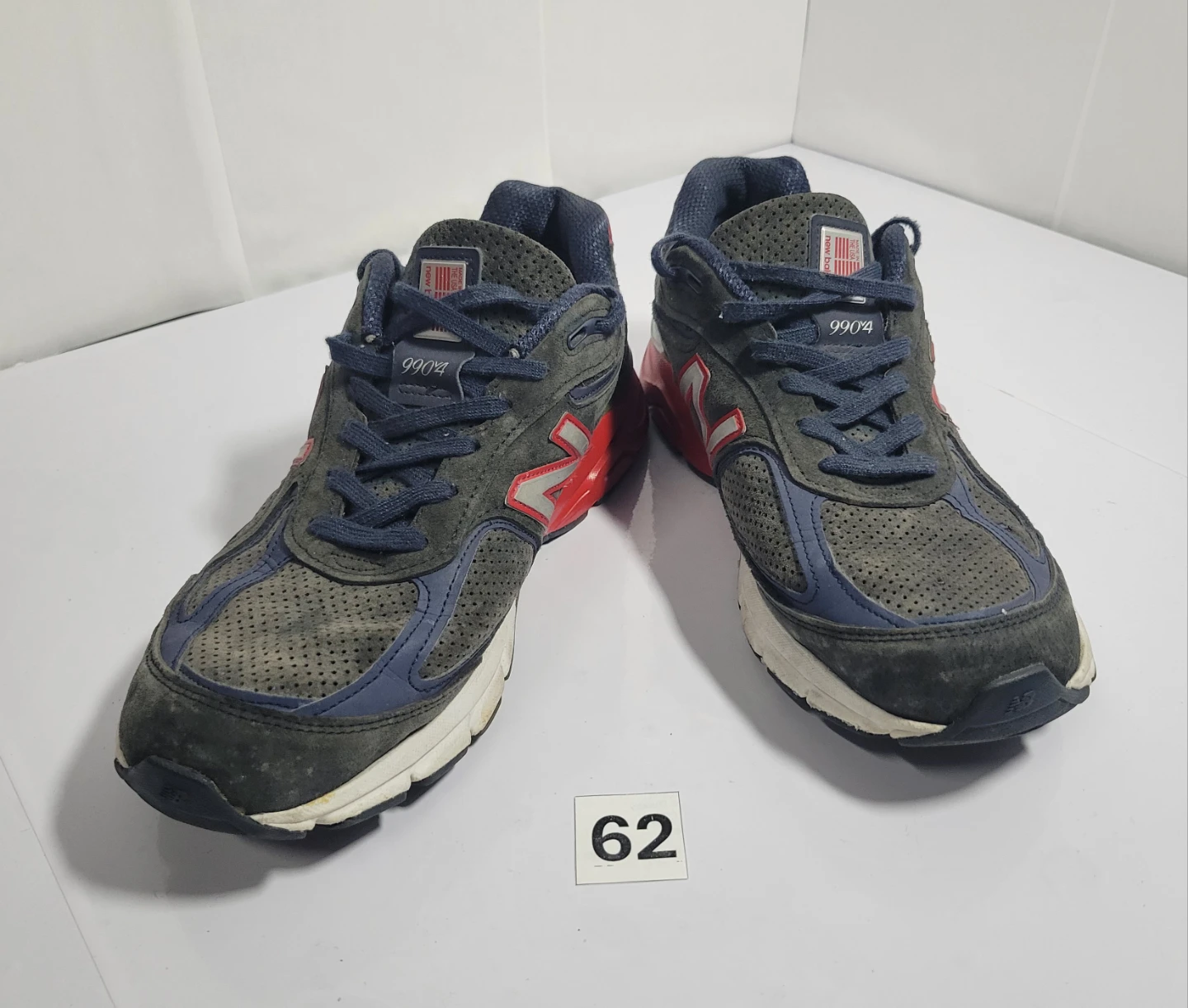 New Balance 990v4 Running Shoes - Gray/Red/Navy, size 11 (62)