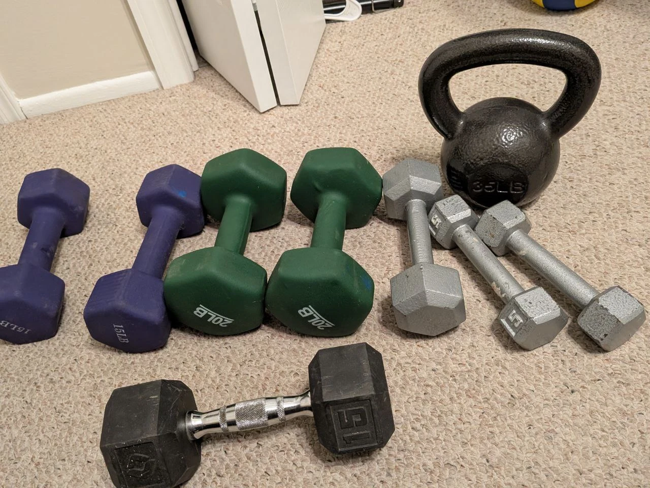 Assorted Dumbbells and Kettlebell Set