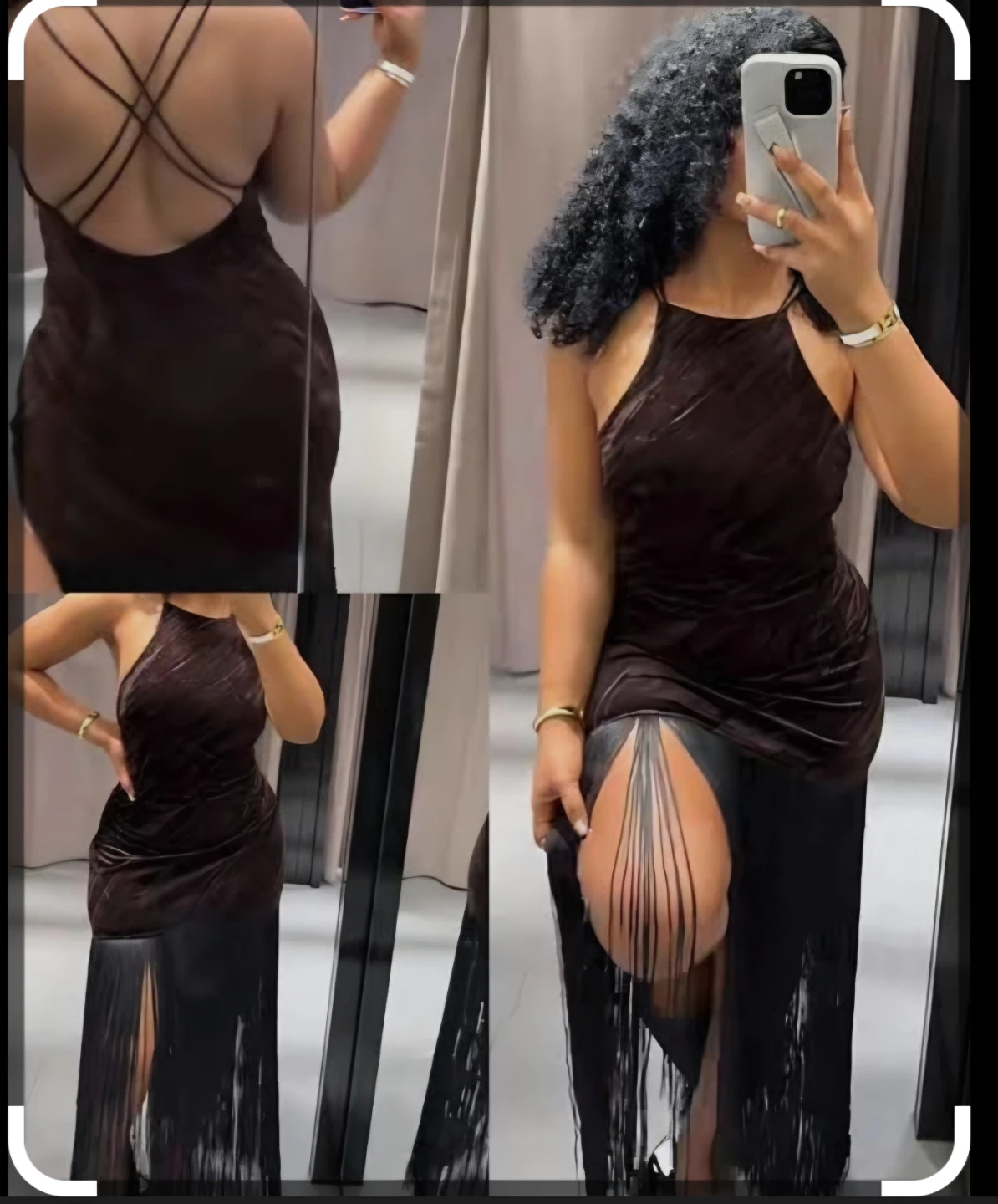 ZARA Brown Velvet Fringe Dress