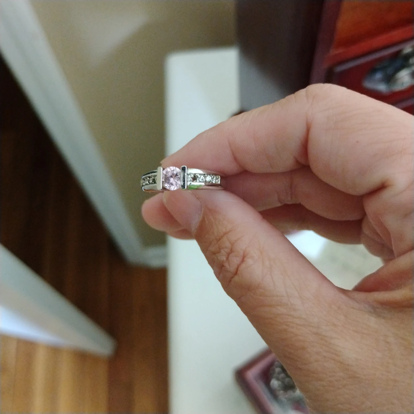 Sterling Silver Ring with Pink Stone and Accent Stones