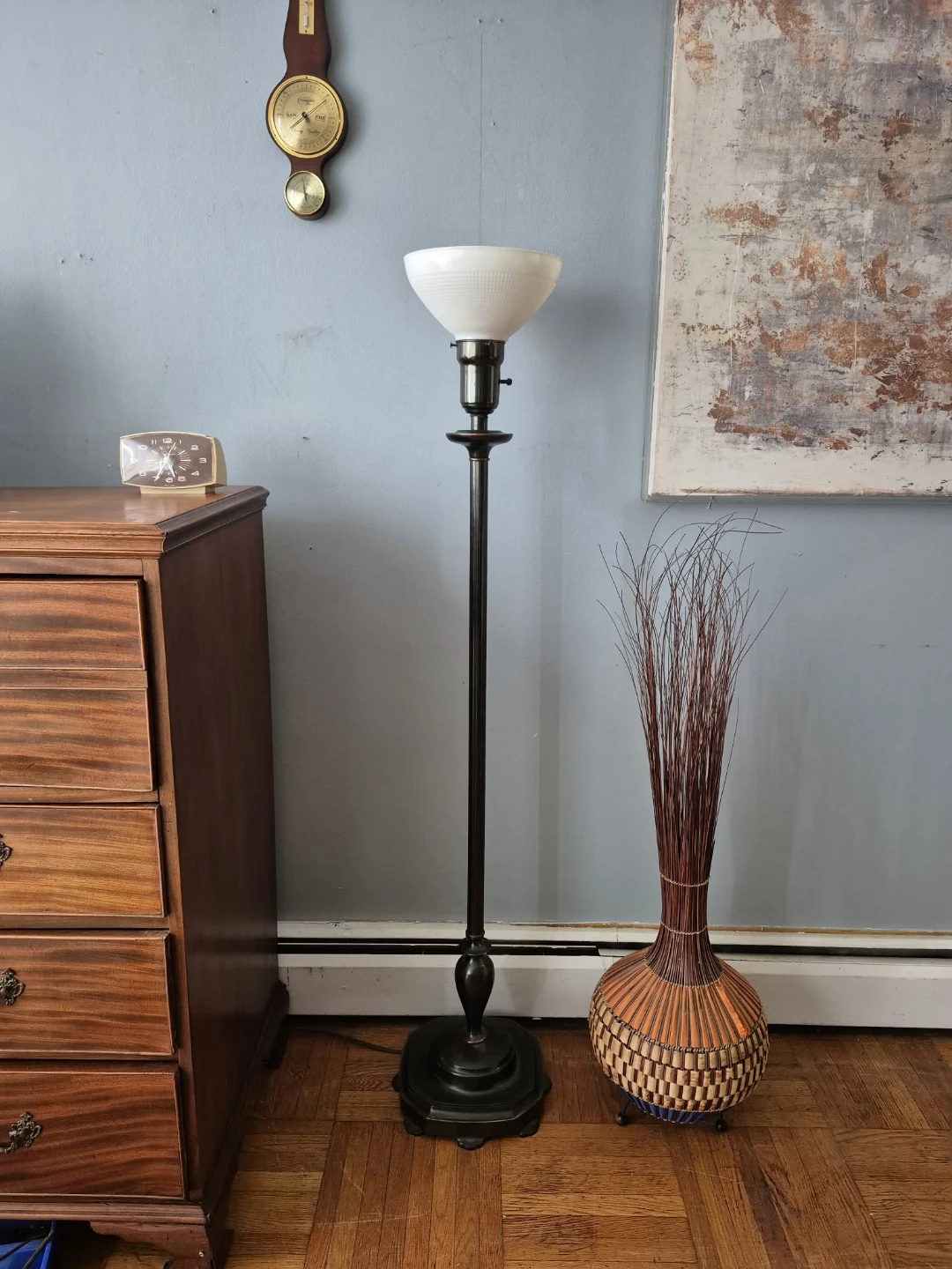 Vintage Metal Floor Lamp With Milk Glass Shade - photo 2
