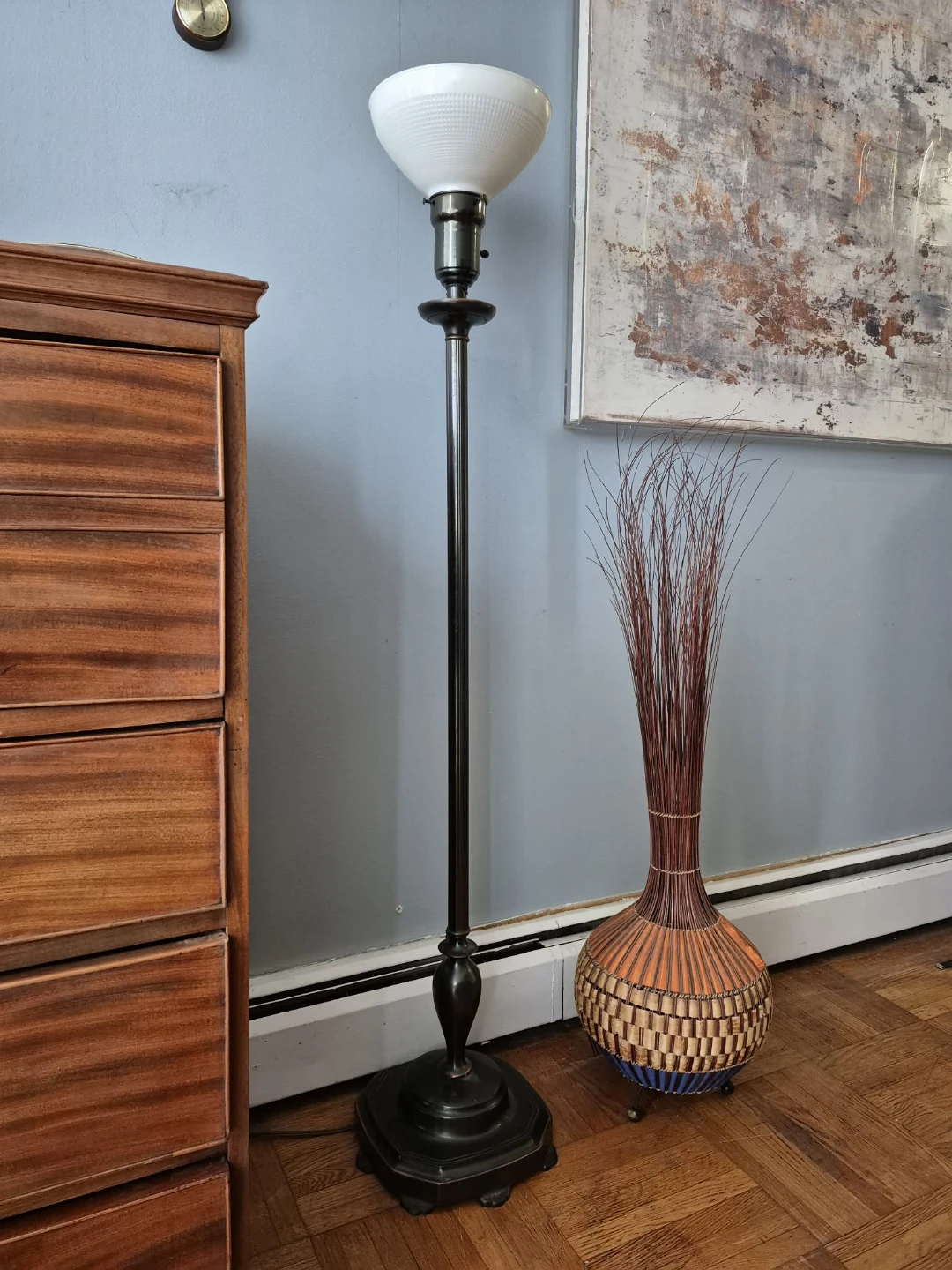 Vintage Metal Floor Lamp With Milk Glass Shade - photo 5